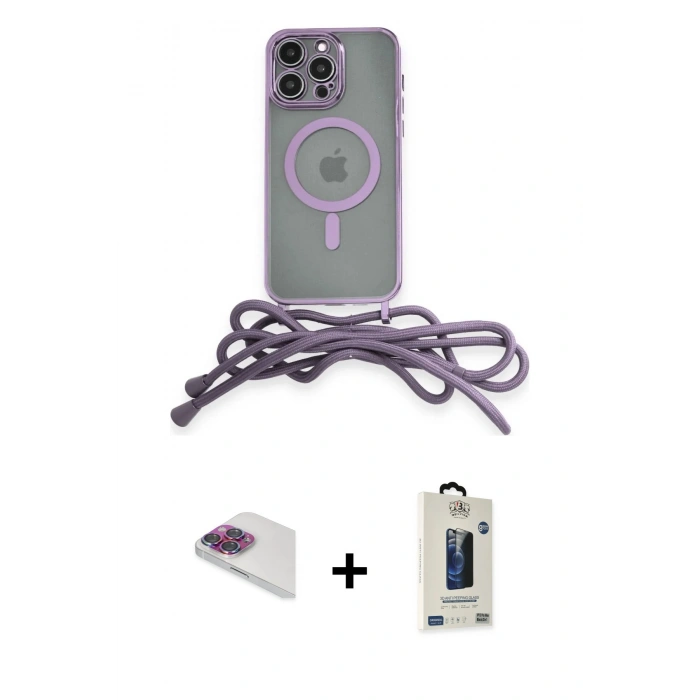 MARSİLYAN™- iPhone 13 Pro Max Kılıf Eksen Özel Seri - Siyah Bilvis Hayalet Cam Ekran Koruyucu + Gökkuşağı Pers Alüminyum Kamera Lens