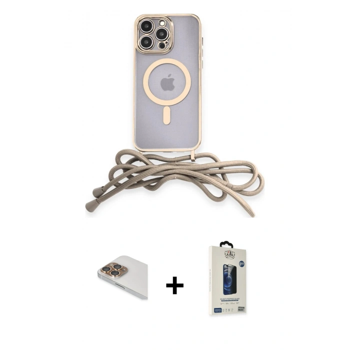 MARSİLYAN™- iPhone 13 Pro Max Kılıf Eksen Özel Seri - Siyah Bilvis Hayalet Cam Ekran Koruyucu + Gold Pers Alüminyum Kamera Lens