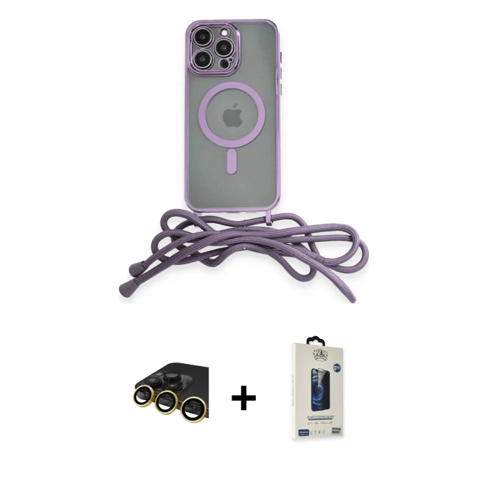 MARSİLYAN™- iPhone 13 Pro Max Kılıf Eksen Özel Seri - Siyah Bilvis Hayalet Cam Ekran Koruyucu + Gold Raze Metal Kamera Lens