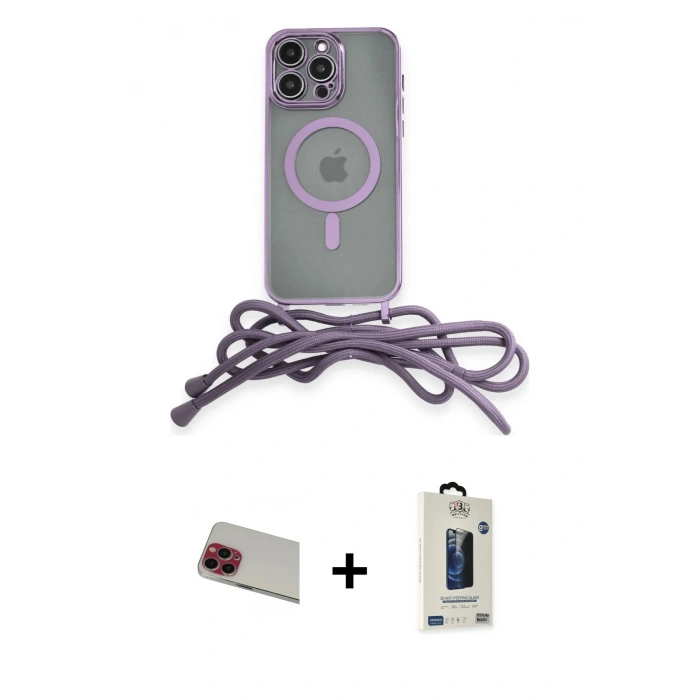 MARSİLYAN™- iPhone 13 Pro Max Kılıf Eksen Özel Seri - Siyah Bilvis Hayalet Cam Ekran Koruyucu + Rainbow Kamera Lens Koruma Cam - KI