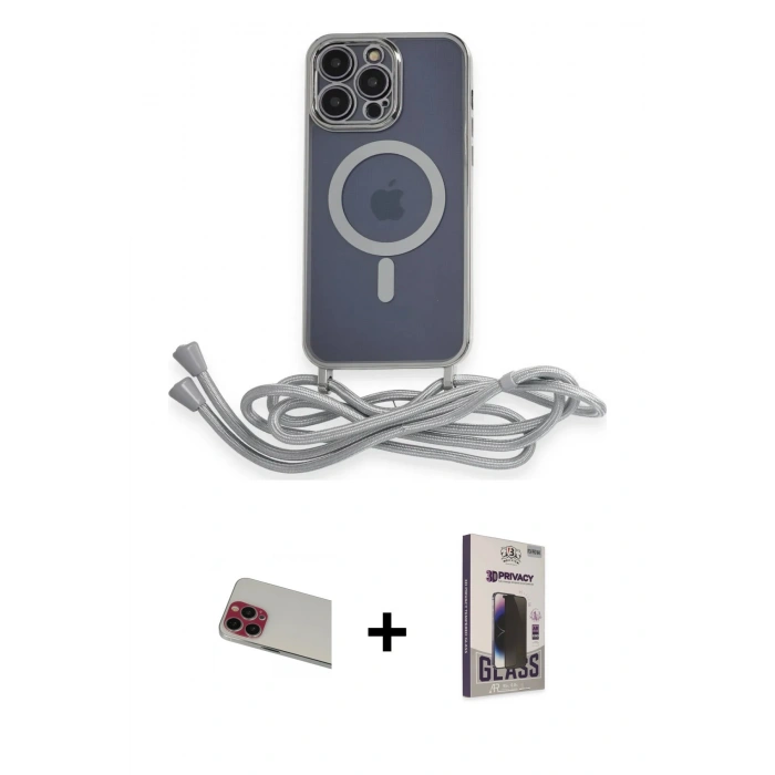 MARSİLYAN™- iPhone 13 Pro Max Kılıf Eksen Özel Seri - Siyah Bilvis Hayalet Cam Ekran Koruyucu + Rainbow Kamera Lens Koruma Cam - KI