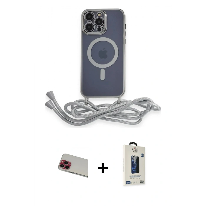 MARSİLYAN™- iPhone 13 Pro Max Kılıf Eksen Özel Seri - Siyah Bilvis Hayalet Cam Ekran Koruyucu + Rainbow Kamera Lens Koruma Cam - KI