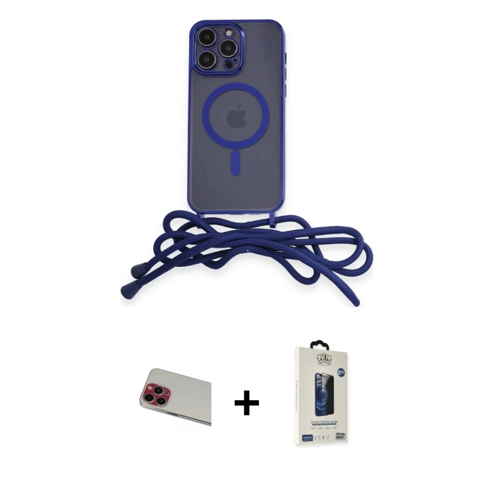 MARSİLYAN™- iPhone 13 Pro Max Kılıf Eksen Özel Seri - Siyah Bilvis Hayalet Cam Ekran Koruyucu + Rainbow Kamera Lens Koruma Cam - KI