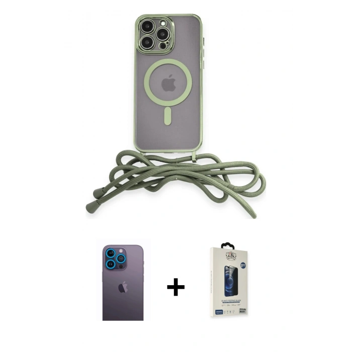 MARSİLYAN™- iPhone 13 Pro Max Kılıf Eksen Özel Seri - Siyah Bilvis Hayalet Cam Ekran Koruyucu + Mavi Neon Fosforlu Kamera Lens
