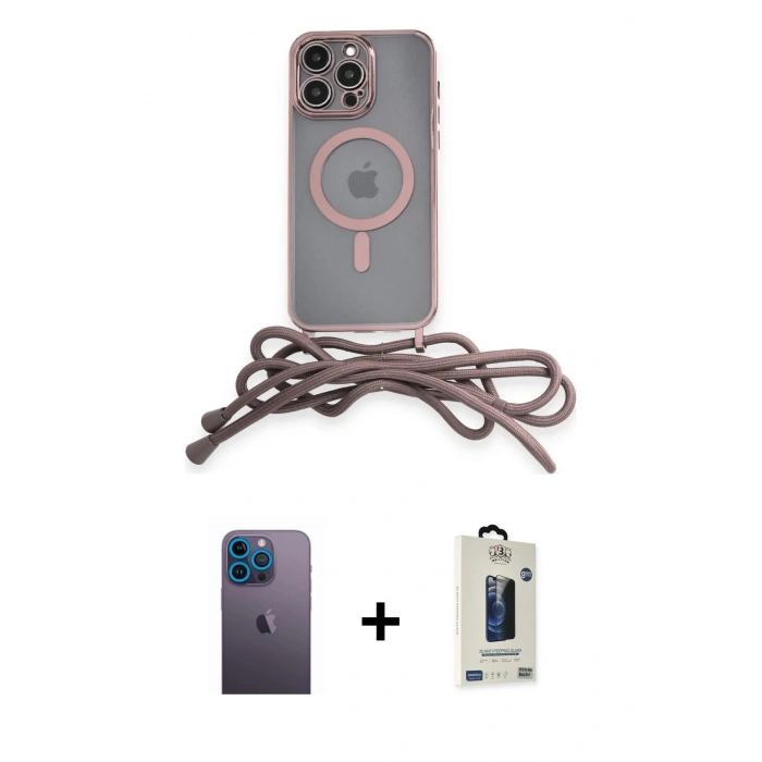 MARSİLYAN™- iPhone 13 Pro Max Kılıf Eksen Özel Seri - Siyah Bilvis Hayalet Cam Ekran Koruyucu + Mavi Neon Fosforlu Kamera Lens