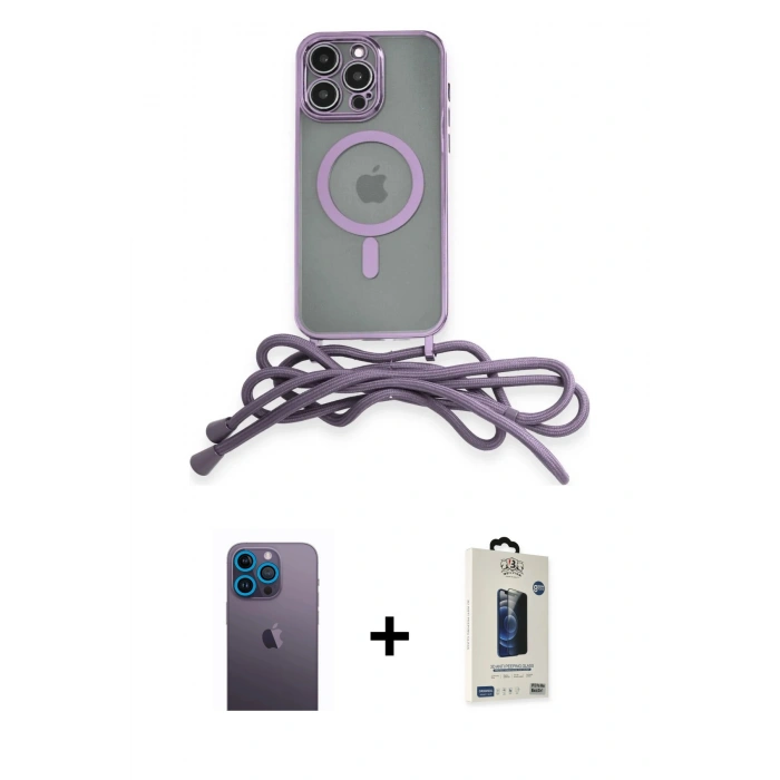 MARSİLYAN™- iPhone 13 Pro Max Kılıf Eksen Özel Seri - Siyah Bilvis Hayalet Cam Ekran Koruyucu + Mavi Neon Fosforlu Kamera Lens