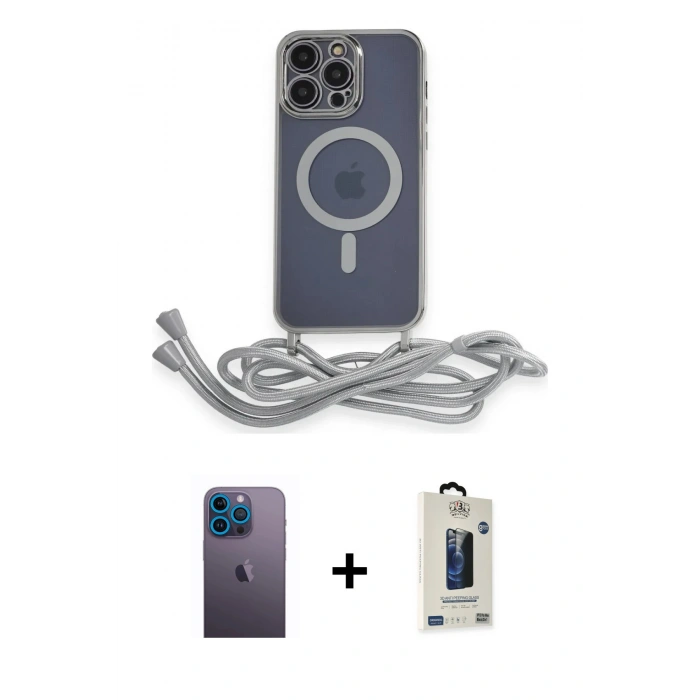 MARSİLYAN™- iPhone 13 Pro Max Kılıf Eksen Özel Seri - Siyah Bilvis Hayalet Cam Ekran Koruyucu + Mavi Neon Fosforlu Kamera Lens