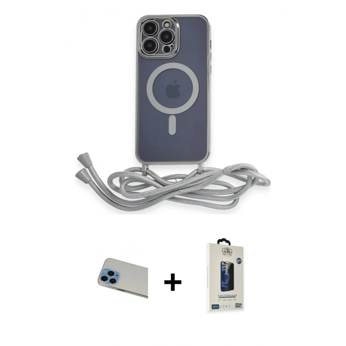 MARSİLYAN™- iPhone 13 Pro Max Kılıf Eksen Özel Seri - Siyah Bilvis Hayalet Cam Ekran Koruyucu + Rainbow Kamera Lens Koruma Cam - MI