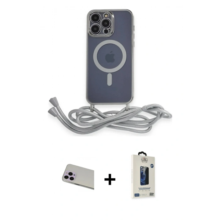 MARSİLYAN™- iPhone 13 Pro Max Kılıf Eksen Özel Seri - Siyah Bilvis Hayalet Cam Ekran Koruyucu + Rainbow Kamera Lens Koruma Cam - MR