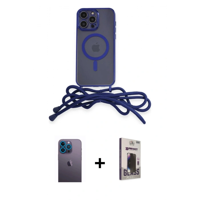 MARSİLYAN™- iPhone 13 Pro Max Kılıf Eksen Özel Seri - Siyah Bilvis Hayalet Cam Ekran Koruyucu + Neon Fosforlu Kamera Lens - MI