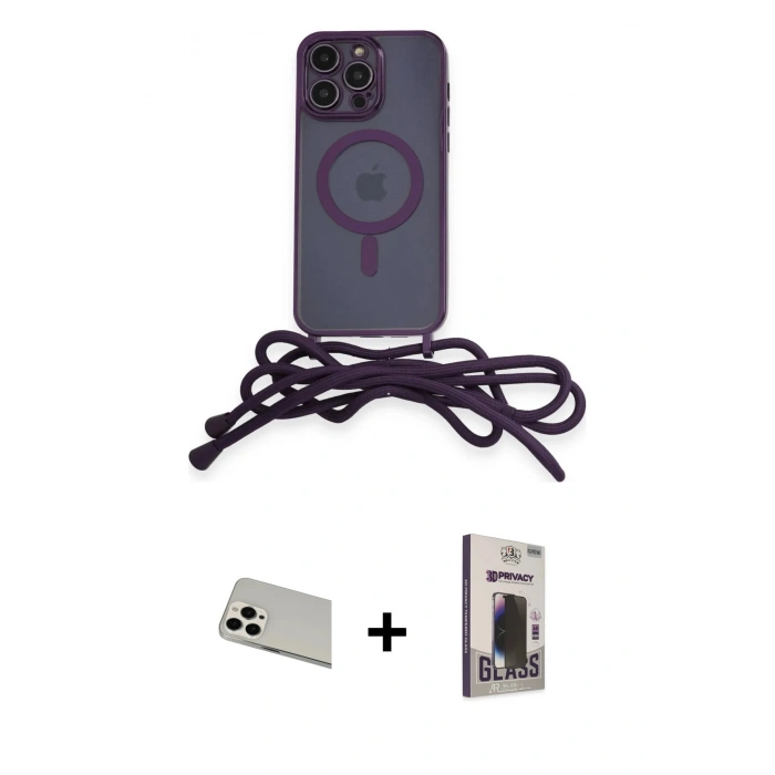 MARSİLYAN™- iPhone 13 Pro Max Kılıf Eksen Özel Seri - Siyah Bilvis Hayalet Cam Ekran Koruyucu + Rainbow Kamera Lens Koruma Cam - BZ