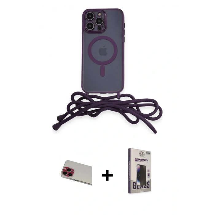 MARSİLYAN™- iPhone 13 Pro Max Kılıf Eksen Özel Seri - Siyah Bilvis Hayalet Cam Ekran Koruyucu + Rainbow Kamera Lens Koruma Cam - KI