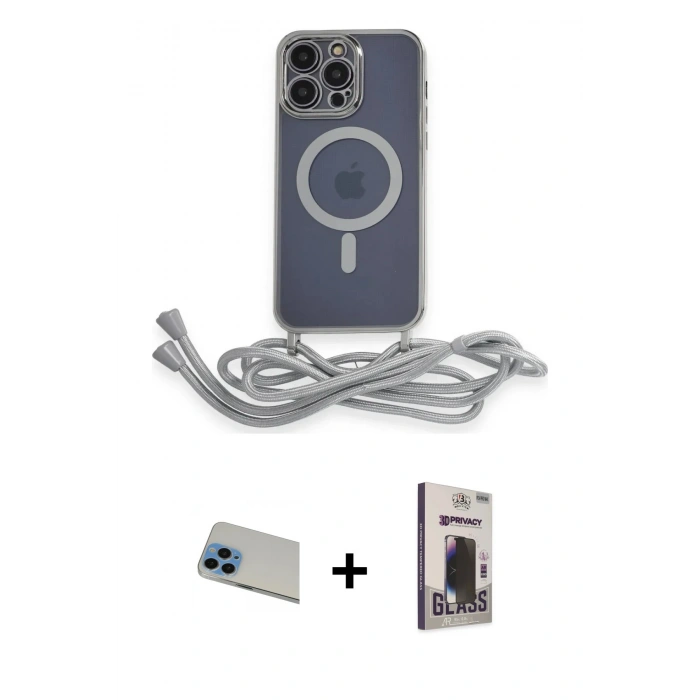 MARSİLYAN™- iPhone 13 Pro Max Kılıf Eksen Özel Seri - Siyah Bilvis Hayalet Cam Ekran Koruyucu + Rainbow Kamera Lens Koruma Cam - MI