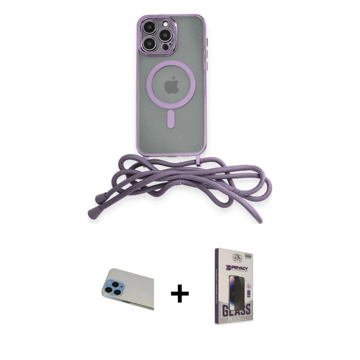 MARSİLYAN™- iPhone 13 Pro Max Kılıf Eksen Özel Seri - Siyah Bilvis Hayalet Cam Ekran Koruyucu + Rainbow Kamera Lens Koruma Cam - MI