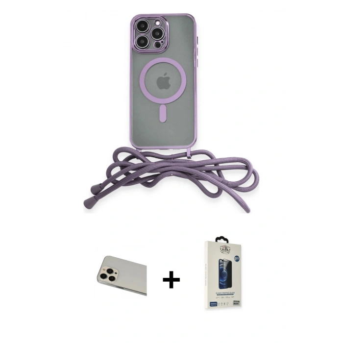 MARSİLYAN™- iPhone 13 Pro Max Kılıf Eksen Özel Seri - Siyah Bilvis Hayalet Cam Ekran Koruyucu + Rainbow Kamera Lens Koruma Cam - REGD