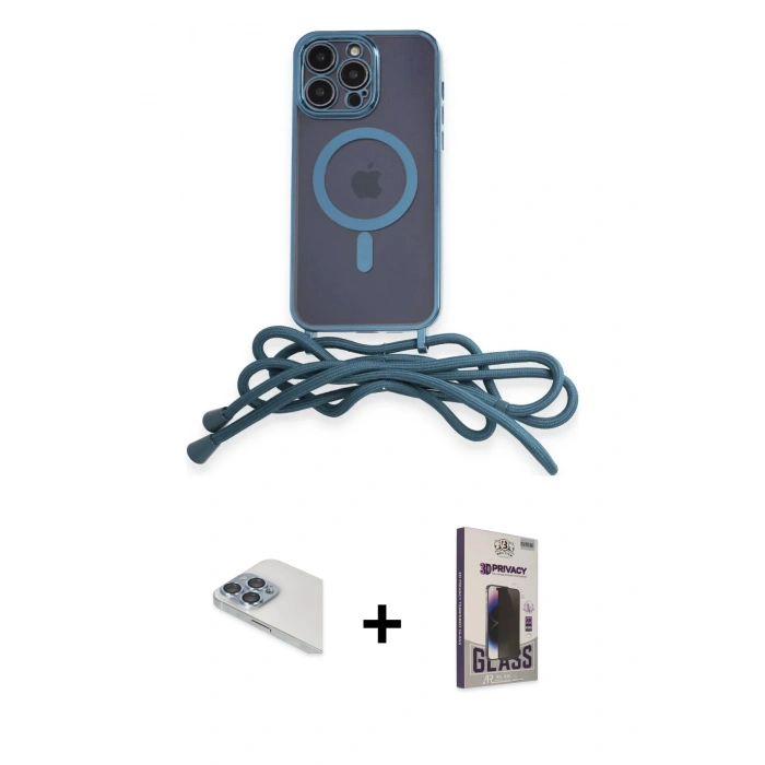 MARSİLYAN™- iPhone 13 Pro Max Kılıf Eksen Özel Seri - Siyah Bilvis Hayalet Cam Ekran Koruyucu + Sierra Blue Pers Alüminyum Kamera Lens
