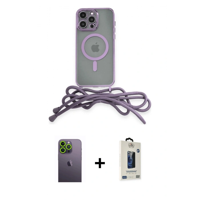 MARSİLYAN™- iPhone 13 Pro Max Kılıf Eksen Özel Seri - Siyah Bilvis Hayalet Cam Ekran Koruyucu + Neon Fosforlu Kamera Lens - YL