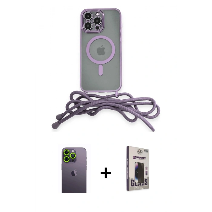 MARSİLYAN™- iPhone 13 Pro Max Kılıf Eksen Özel Seri - Siyah Bilvis Hayalet Cam Ekran Koruyucu + Neon Fosforlu Kamera Lens - YL