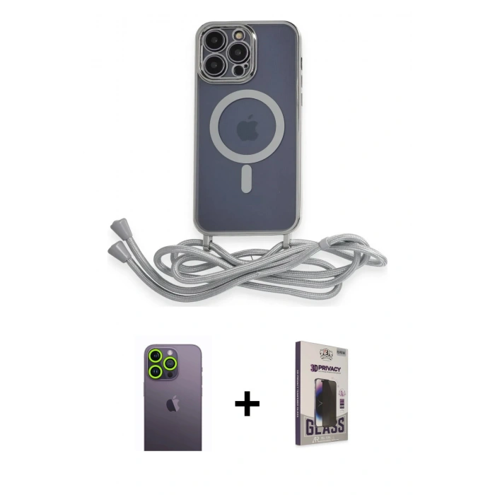 MARSİLYAN™- iPhone 13 Pro Max Kılıf Eksen Özel Seri - Siyah Bilvis Hayalet Cam Ekran Koruyucu + Neon Fosforlu Kamera Lens - YL