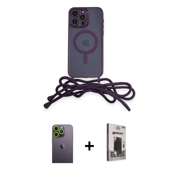 MARSİLYAN™- iPhone 13 Pro Max Kılıf Eksen Özel Seri - Siyah Bilvis Hayalet Cam Ekran Koruyucu + Neon Fosforlu Kamera Lens - YL