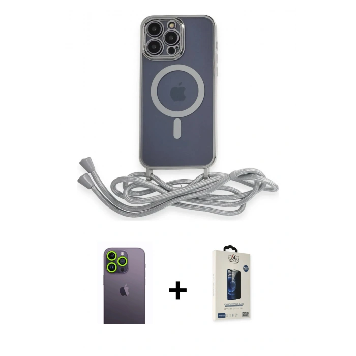 MARSİLYAN™- iPhone 13 Pro Max Kılıf Eksen Özel Seri - Siyah Bilvis Hayalet Cam Ekran Koruyucu + Neon Fosforlu Kamera Lens - YL