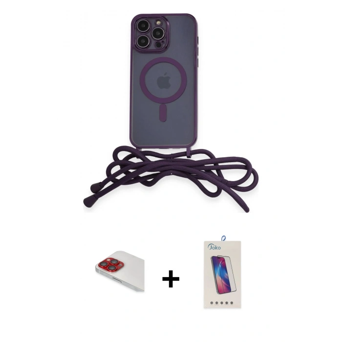 MARSİLYAN™- iPhone 13 Pro Max Kılıf Eksen Özel Seri - Siyah Joko 5D Cam + Kırmızı Pers Alüminyum Kamera Lens