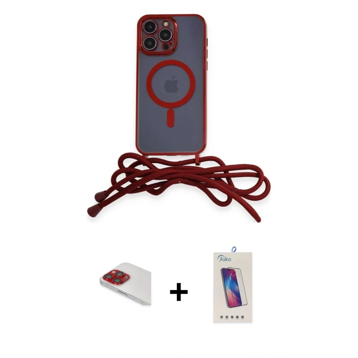MARSİLYAN™- iPhone 13 Pro Max Kılıf Eksen Özel Seri - Siyah Joko 5D Cam + Kırmızı Pers Alüminyum Kamera Lens