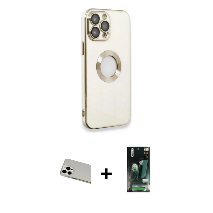 MARSİLYAN™- iPhone 13 Pro Max Kılıf İz Form Serisi - Şeffaf 360 Full Body Arka Koruyucu + Beyaz Rainbow Kamera Lens Koruma Cam