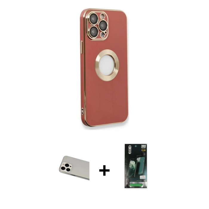 MARSİLYAN™- iPhone 13 Pro Max Kılıf İz Form Serisi - Şeffaf 360 Full Body Arka Koruyucu + Beyaz Rainbow Kamera Lens Koruma Cam