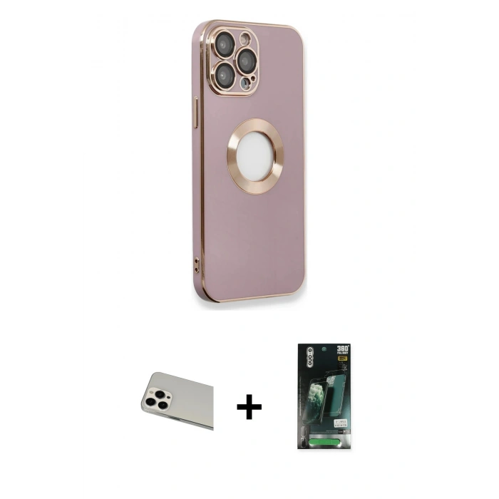MARSİLYAN™- iPhone 13 Pro Max Kılıf İz Form Serisi - Şeffaf 360 Full Body Arka Koruyucu + Beyaz Rainbow Kamera Lens Koruma Cam