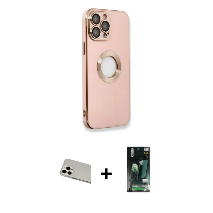 MARSİLYAN™- iPhone 13 Pro Max Kılıf İz Form Serisi - Şeffaf 360 Full Body Arka Koruyucu + Beyaz Rainbow Kamera Lens Koruma Cam