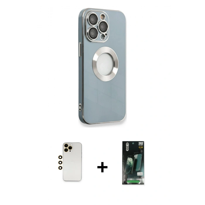 MARSİLYAN™- iPhone 13 Pro Max Kılıf İz Form Serisi - Şeffaf 360 Full Body Arka Koruyucu + Gold Shine Kamera Lens