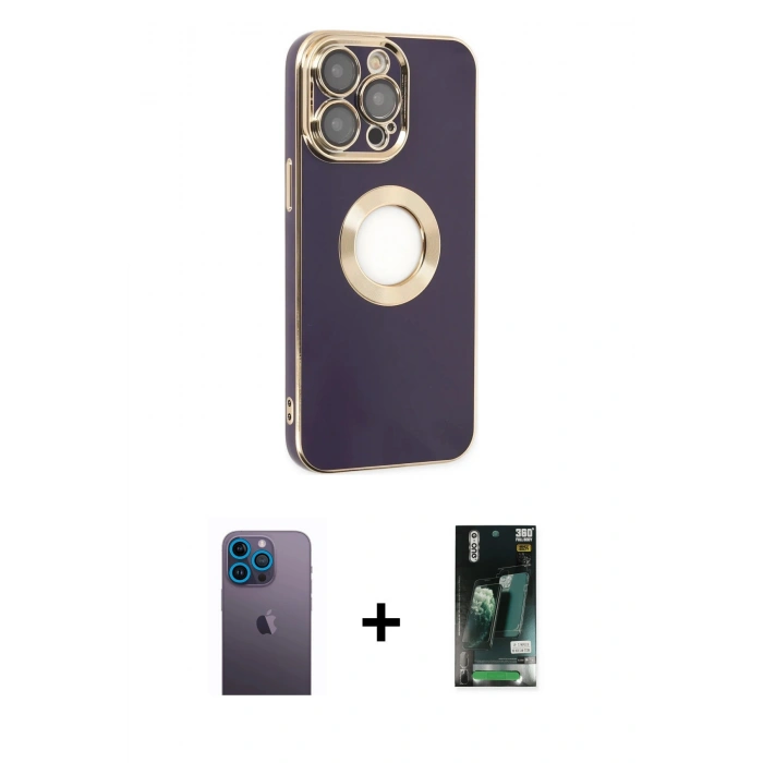 MARSİLYAN™- iPhone 13 Pro Max Kılıf İz Form Serisi - Şeffaf 360 Full Body Arka Koruyucu + Neon Fosforlu Kamera Lens - MI