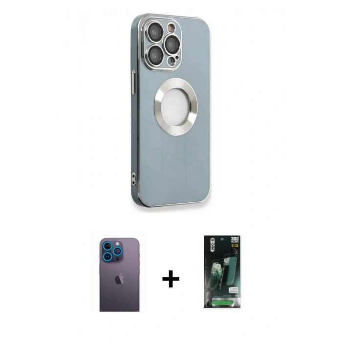 MARSİLYAN™- iPhone 13 Pro Max Kılıf İz Form Serisi - Şeffaf 360 Full Body Arka Koruyucu + Neon Fosforlu Kamera Lens - MI