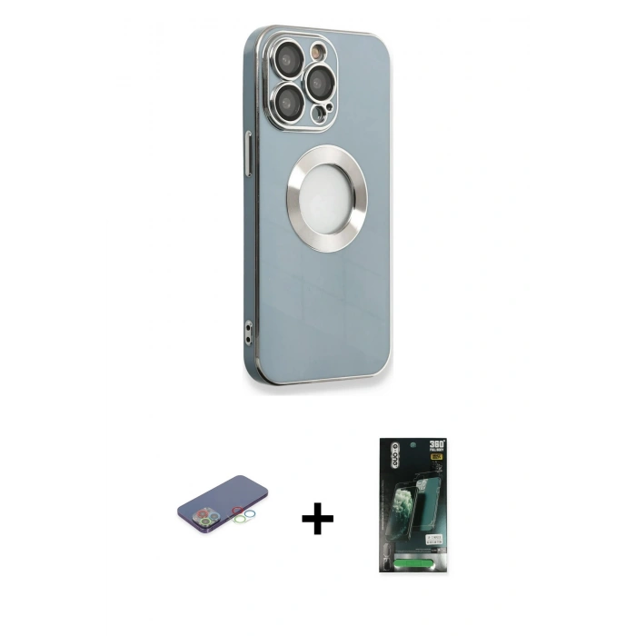 MARSİLYAN™- iPhone 13 Pro Max Kılıf İz Form Serisi - Şeffaf 360 Full Body Arka Koruyucu + Renkli Kamera Lens Koruma Cam - MI