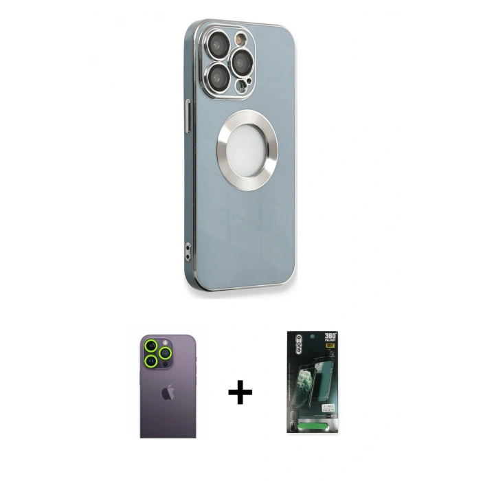 MARSİLYAN™- iPhone 13 Pro Max Kılıf İz Form Serisi - Şeffaf 360 Full Body Arka Koruyucu + Neon Fosforlu Kamera Lens - YL
