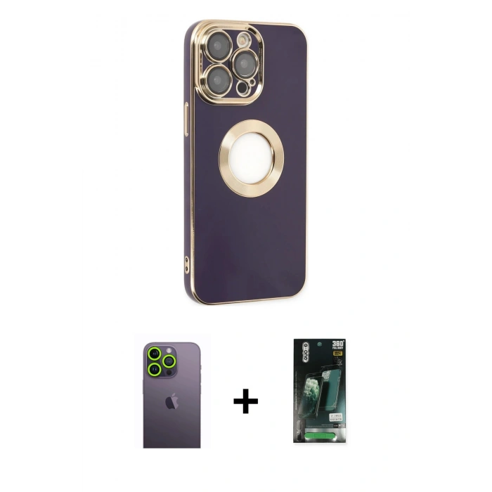 MARSİLYAN™- iPhone 13 Pro Max Kılıf İz Form Serisi - Şeffaf 360 Full Body Arka Koruyucu + Neon Fosforlu Kamera Lens - YL