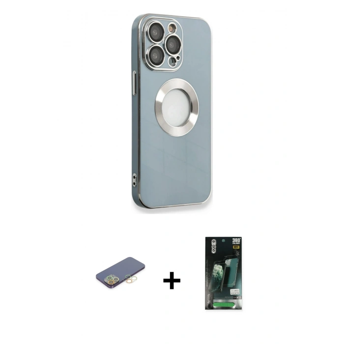 MARSİLYAN™- iPhone 13 Pro Max Kılıf İz Form Serisi - Şeffaf 360 Full Body Arka Koruyucu + Renkli Kamera Lens Koruma Cam - SI