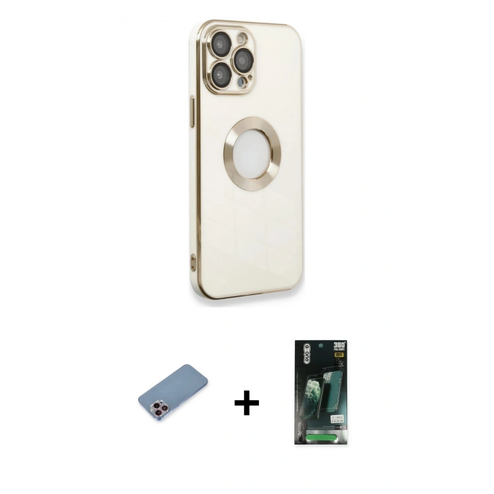 MARSİLYAN™- iPhone 13 Pro Max Kılıf İz Form Serisi - Şeffaf 360 Full Body Arka Koruyucu + Shine Kamera Lens Koruma Cam - PE