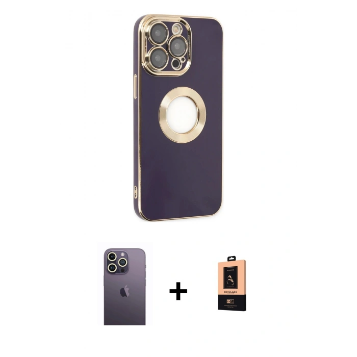 MARSİLYAN™- iPhone 13 Pro Max Kılıf İz Form Serisi - Şeffaf Maxco Cam Ekran Koruyucu + Neon Fosforlu Kamera Lens - BZ