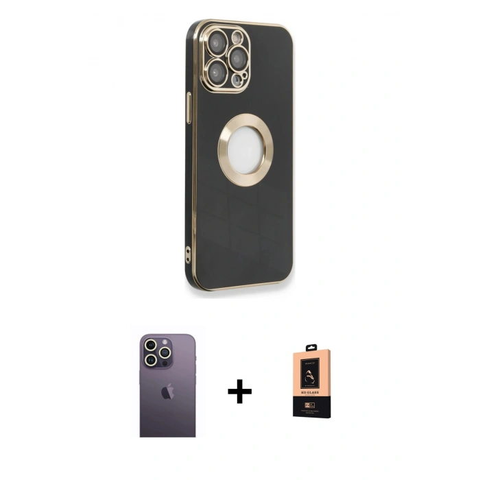MARSİLYAN™- iPhone 13 Pro Max Kılıf İz Form Serisi - Şeffaf Maxco Cam Ekran Koruyucu + Neon Fosforlu Kamera Lens - BZ