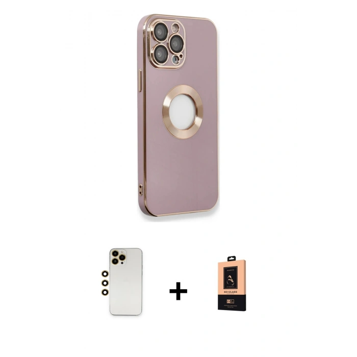 MARSİLYAN™- iPhone 13 Pro Max Kılıf İz Form Serisi - Şeffaf Maxco Cam Ekran Koruyucu + Gold Shine Kamera Lens