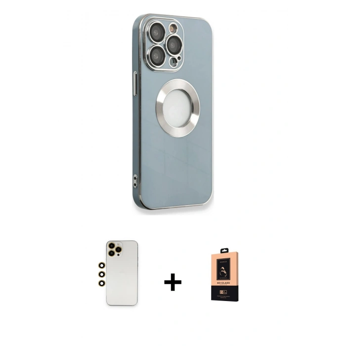 MARSİLYAN™- iPhone 13 Pro Max Kılıf İz Form Serisi - Şeffaf Maxco Cam Ekran Koruyucu + Gold Shine Kamera Lens
