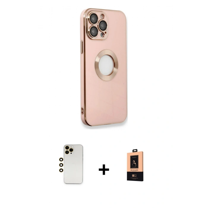 MARSİLYAN™- iPhone 13 Pro Max Kılıf İz Form Serisi - Şeffaf Maxco Cam Ekran Koruyucu + Gold Shine Kamera Lens