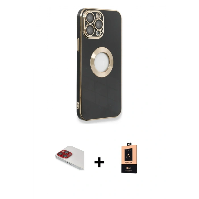 MARSİLYAN™- iPhone 13 Pro Max Kılıf İz Form Serisi - Şeffaf Maxco Cam Ekran Koruyucu + Pers Alüminyum Kamera Lens - KI