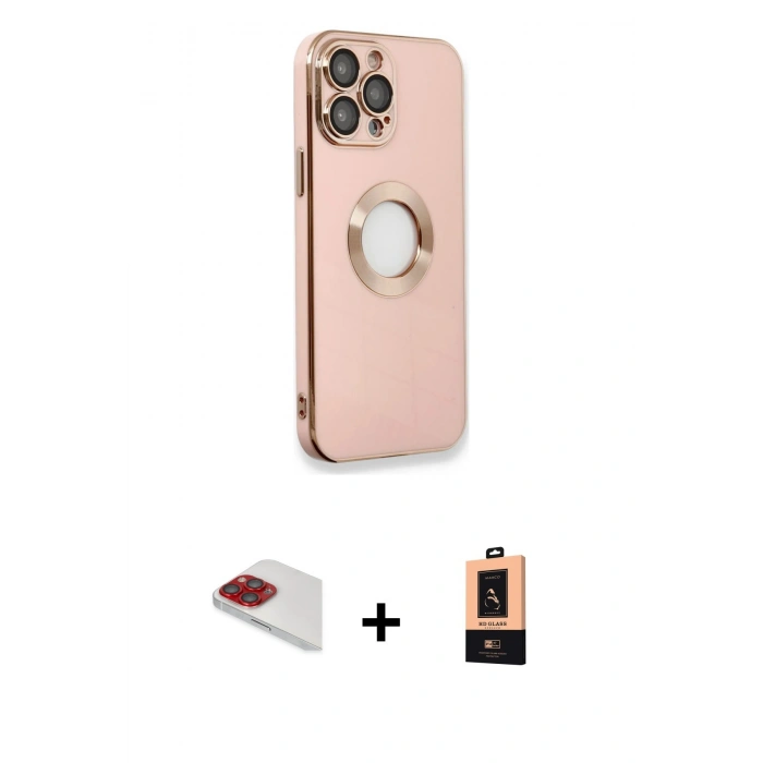 MARSİLYAN™- iPhone 13 Pro Max Kılıf İz Form Serisi - Şeffaf Maxco Cam Ekran Koruyucu + Pers Alüminyum Kamera Lens - KI