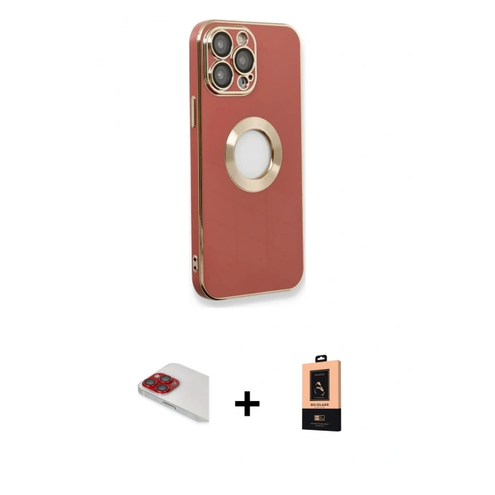 MARSİLYAN™- iPhone 13 Pro Max Kılıf İz Form Serisi - Şeffaf Maxco Cam Ekran Koruyucu + Pers Alüminyum Kamera Lens - KI
