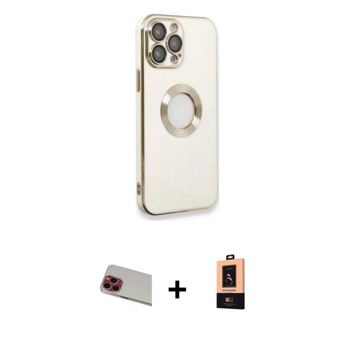 MARSİLYAN™- iPhone 13 Pro Max Kılıf İz Form Serisi - Şeffaf Maxco Cam Ekran Koruyucu + Kırmızı Rainbow Kamera Lens Koruma Cam