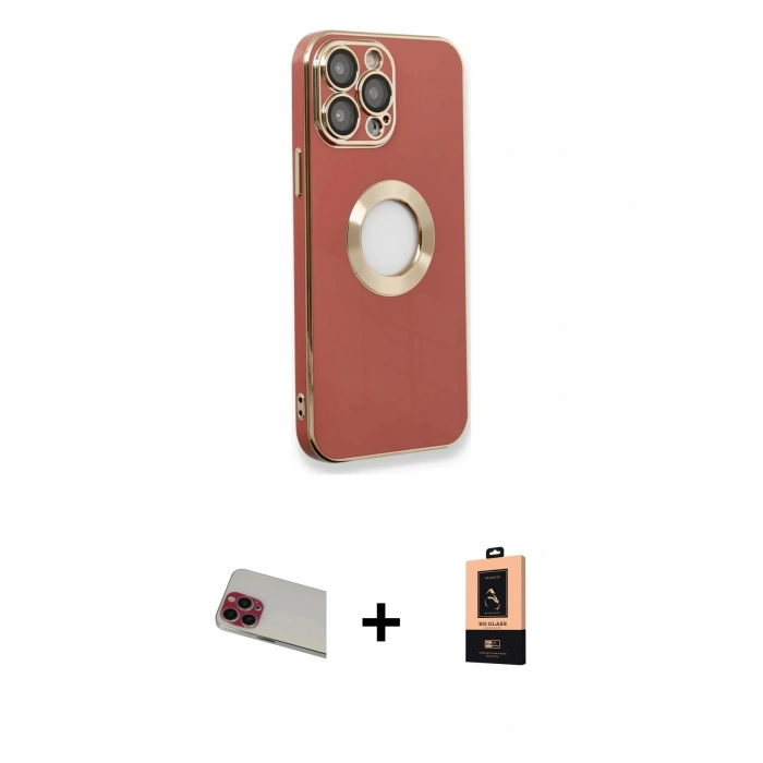 MARSİLYAN™- iPhone 13 Pro Max Kılıf İz Form Serisi - Şeffaf Maxco Cam Ekran Koruyucu + Kırmızı Rainbow Kamera Lens Koruma Cam