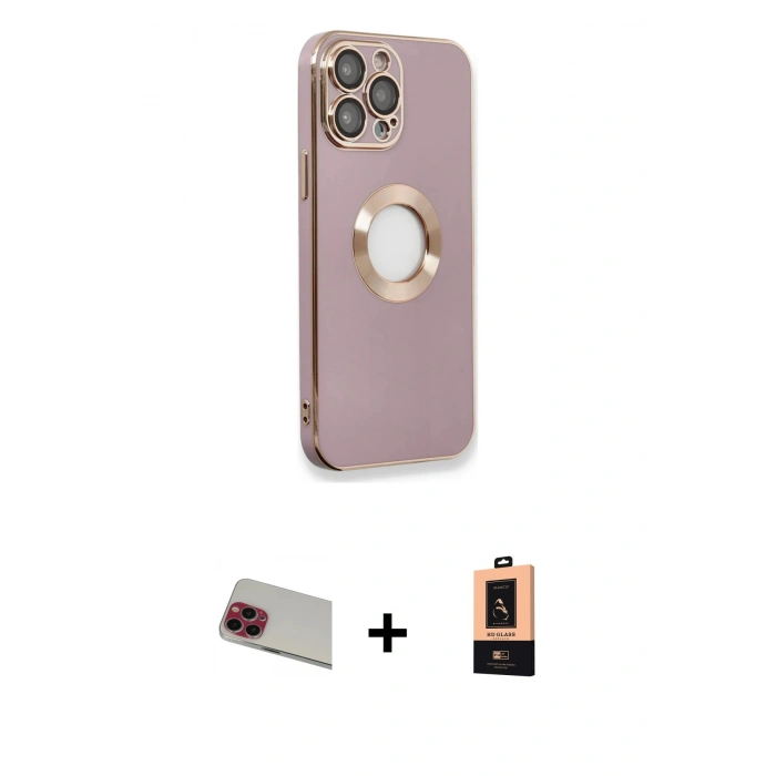 MARSİLYAN™- iPhone 13 Pro Max Kılıf İz Form Serisi - Şeffaf Maxco Cam Ekran Koruyucu + Kırmızı Rainbow Kamera Lens Koruma Cam